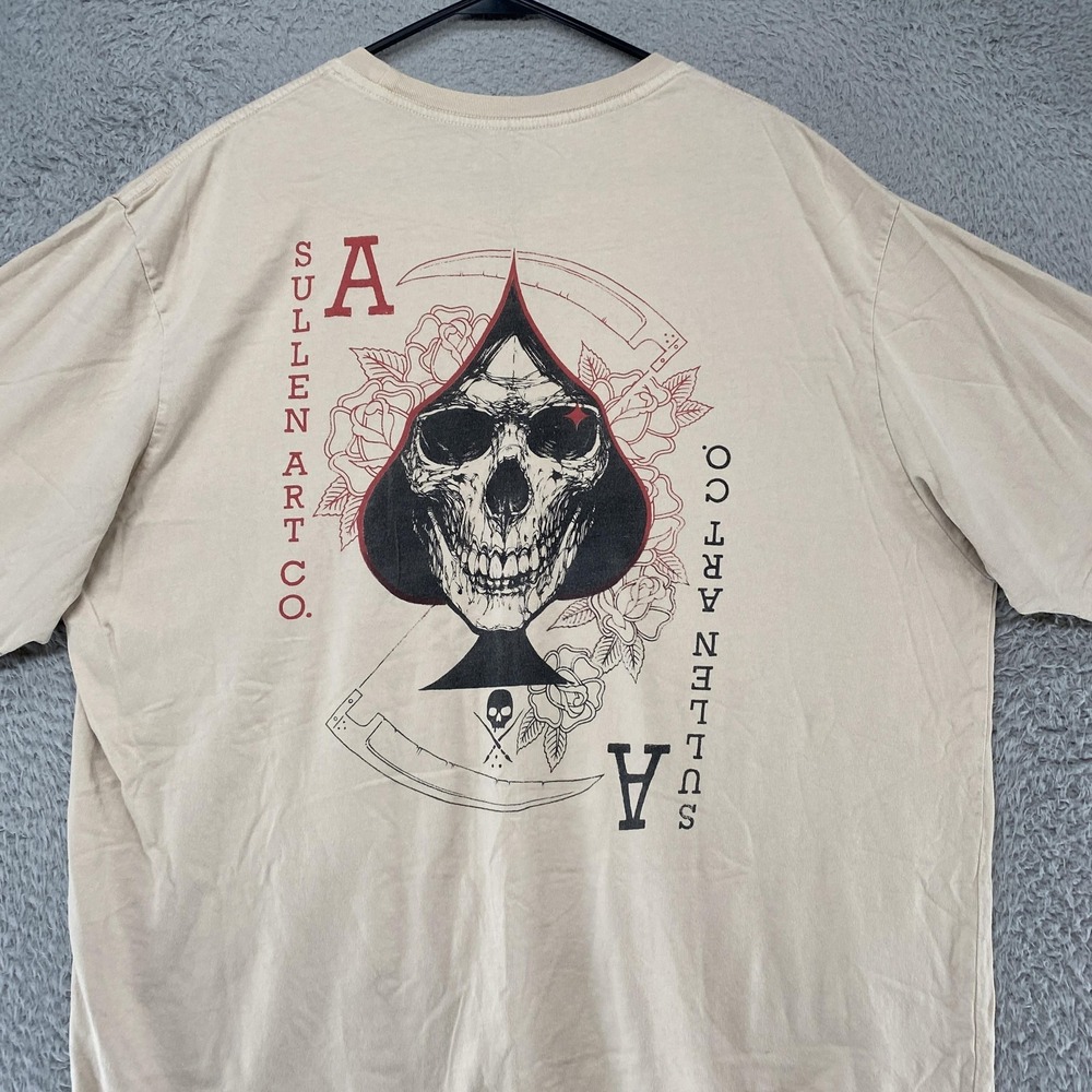 Sullen Shirt Mens 3XL Beige Skull Ace Of Spades Graphic Tattoo Tee Top